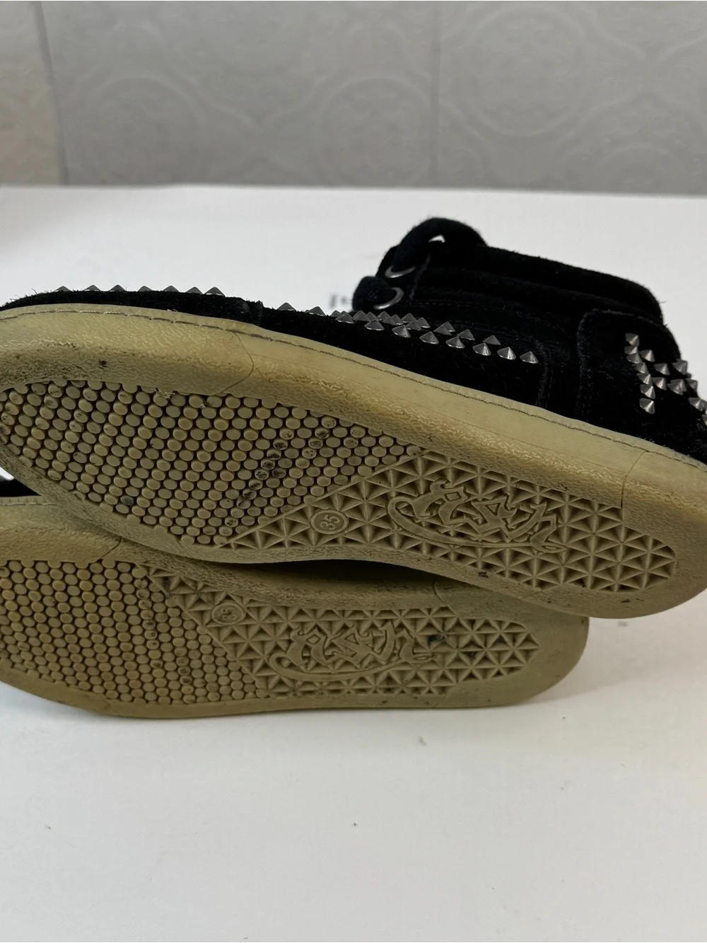 ASH Shoes Studded Spike Embellished Black Suede High Top Sneakers Size EU 35
